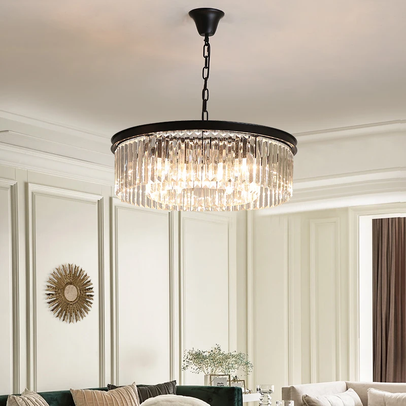 Vintage Loft Industrial Pendant Lights Black Hanglamp Stair Dining Room K9 crystal Shade Luminaire Suspendu Nordic Pendant Lamp
