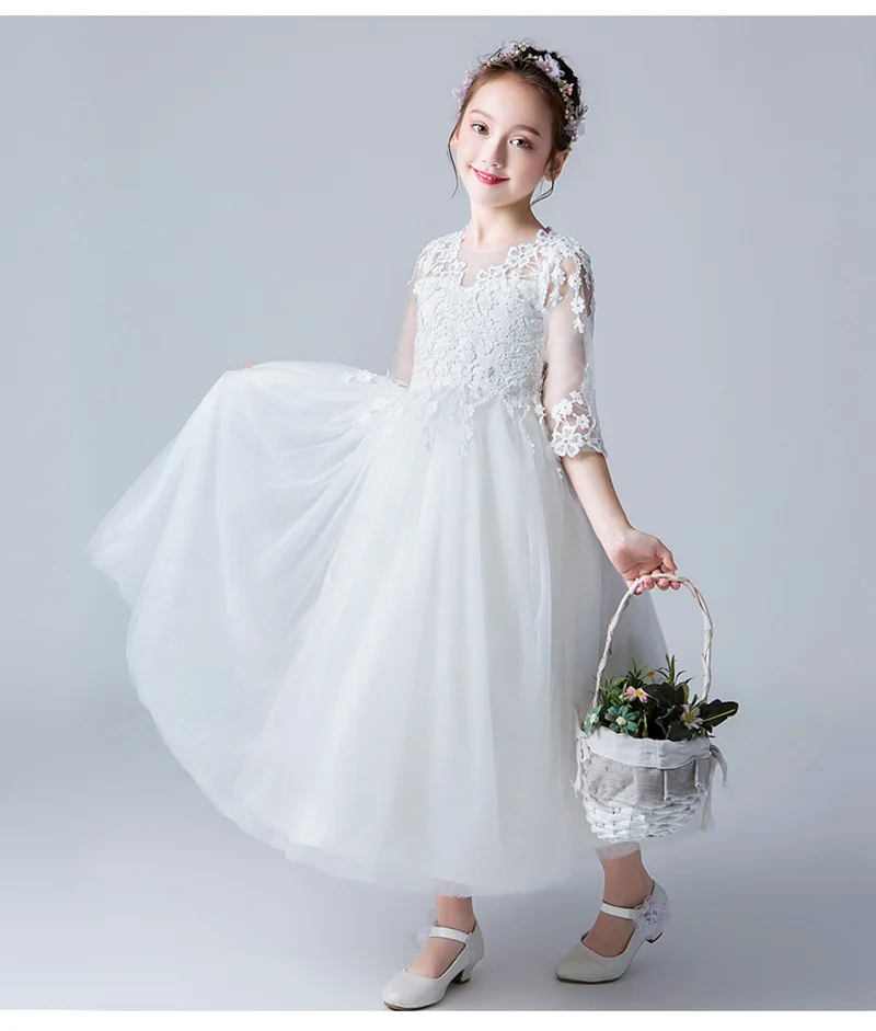 Элегантное платье для девочек на свадьбу и Рождество с жемчужными лепестками, праздничное платье принцессы из тюля с кружевом для девочек 5, 6, 8, 10, 12, 14, 16, 18 лет