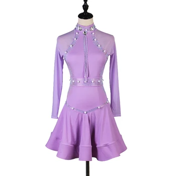 

New Women Latin Dance Dress For Women Long Sleeve Ballroom Skirt Tango Dress Girls Performance Competition Latin Dancewear