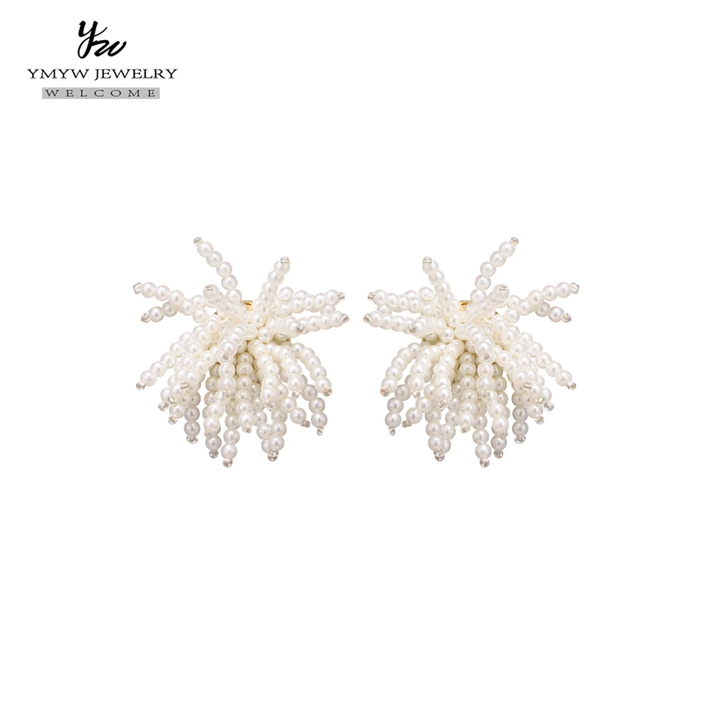 YMYW Korean Romantic Imitation Pearl Luxury Handmade Tassel Charm Personalize Flowers Stud Earrings Oorbellen 2019 for Women | Украшения и