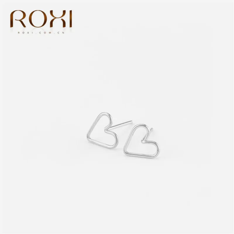 Серьги ROXI из стерлингового серебра 925 пробы, Простые полые серьги-гвоздики в форме сердца для женщин и девочек, корейские ювелирные изделия, серьги для свадебной вечеринки, новинка года