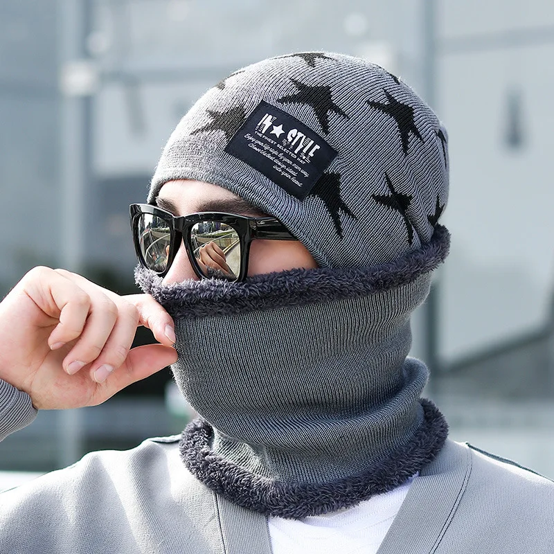 2 шт. зимние вязаные шапочки шапки мужские шапочки Skullies шапка наружные наборы для езды на велосипеде шапочка с шарфом - Цвет: 3