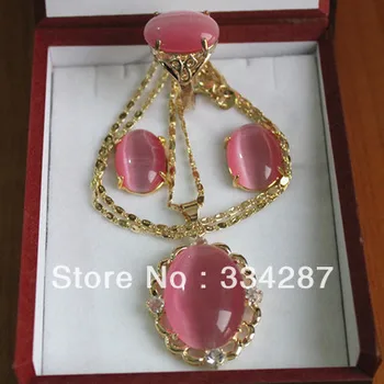 

Fine Pink Opal pendant necklace earrings Ring sets