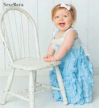 

Classy Lace Flower Girls Dresses For Weddings Toddler Pageant Dress Hand Made Flower Tulle Ruffled First Birthday Party Dress