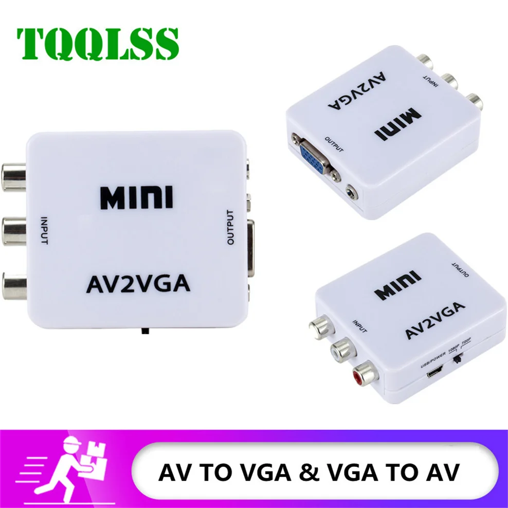 Мини-преобразователь RCA в VGA AV2VGA VGA2AV преобразователь с 3 5 мм аудио видео для ПК на