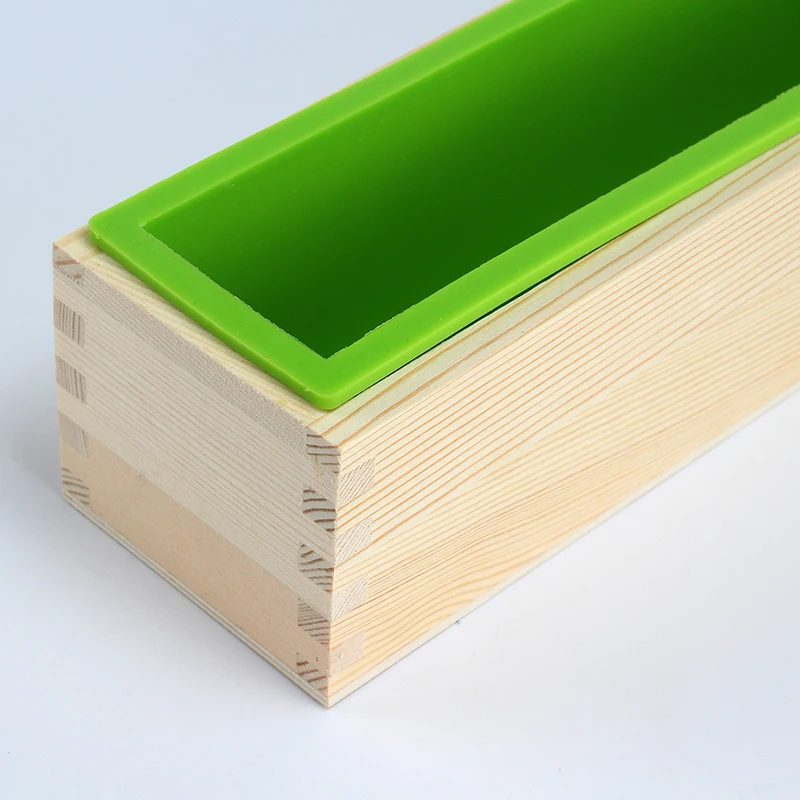 Silicone Soap Mold Rectangular Flexible Mould with Wooden Box for DIY Handmade Tool