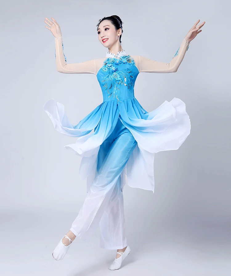 Китайский стиль Hanfu костюм для классических танцев для взрослых женский квадратный танец Yangge костюмы веер танцевальный набор