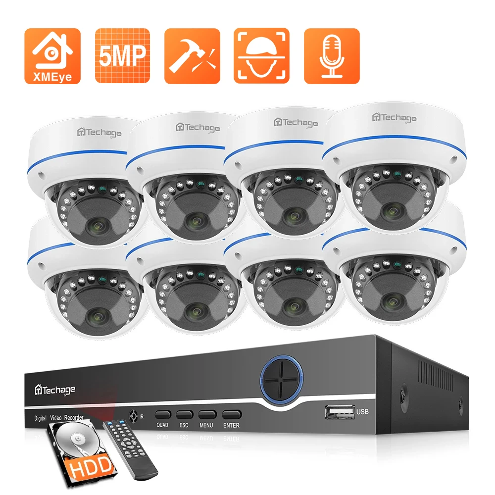 

Techage H.265 CCTV Camera System 8CH 5MP POE NVR Kit Audio Record Dome Security IP Camera Vandalproof P2P Video Surveillance Set