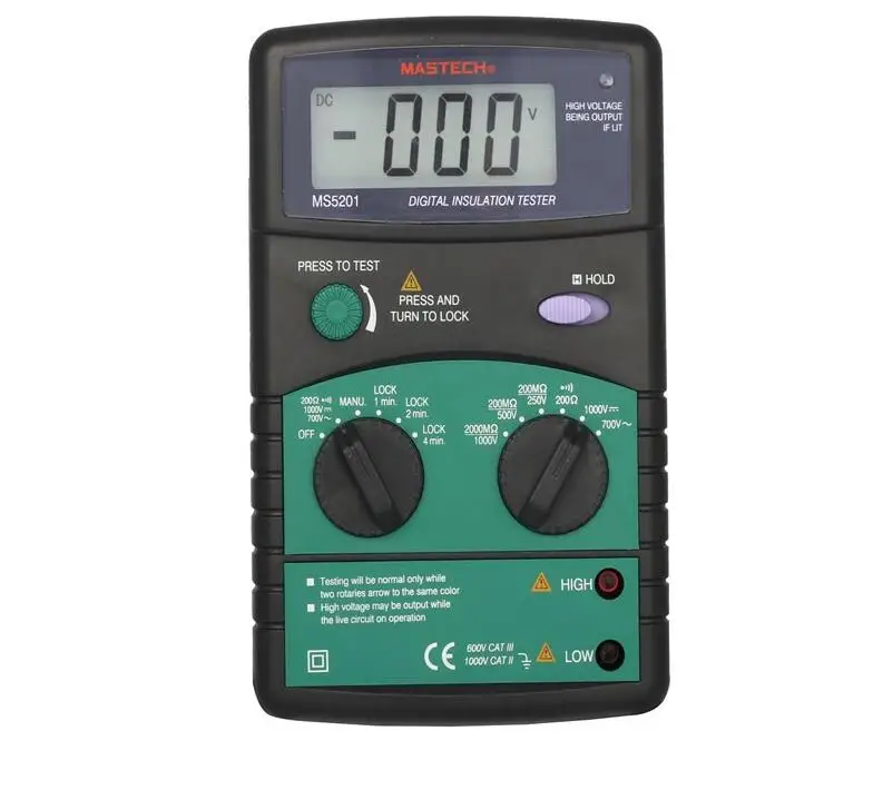 Быстрая Mastech MS5201 Цифровой 1999 отсчетов мегомметром тестер изоляции сопротивление AC/DC напряжение со звуком/светильник сигнализация