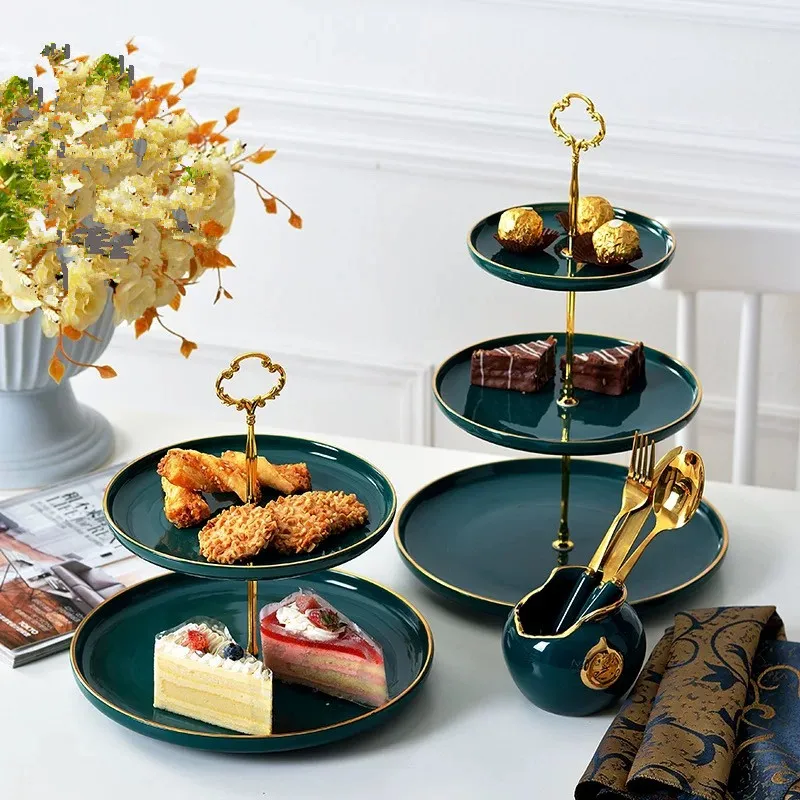 

Fruits Snack Dessert Tray Nordic Malachite Green Stand Elegant Ceramic Plate Gold Cake Stand Dish