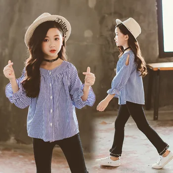 

4 6 8 12 Years Girls Clothing Set Striped Blouse+Pants 2 Pcs Suit For Girls Autumn Casual Children's Outfits Teen Girls Clothes