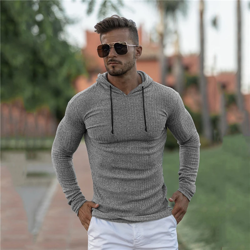 Mens Fashioners Casual Slim Fit Knitted Hooded Sweaters Warm Pullover Tops 