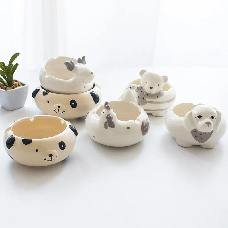 1Pcs Creative cute cartoon animal three-dimensional ceramic ashtray personality multi-function storage decorative ornaments