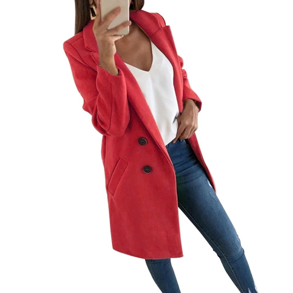 WENYUJH, шерстяная Женская куртка на пуговицах, куртка с лацканами, пальто, женское, плюс размер, длинный рукав, отложной воротник, пальто, манто, Femme Hiver - Цвет: Red