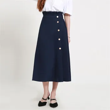 

Autumn Fashion Slim Solid Color Single-breasted SML XL XXL High Waist Elastic Waist Woman Casual Long Skirt Lady A-line Skirt