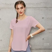 Для женщин Свободные солидные рубашки подходящие для Фитнес футболкой с коротким рукавом, футболка из дышащей ткани, тренажерный зал быстросохнущая Топы спортивной футболки женские