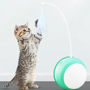 

LED Charging Tumbler Ball with Feathered Fishing Rod Auto Scroll Cat Toy