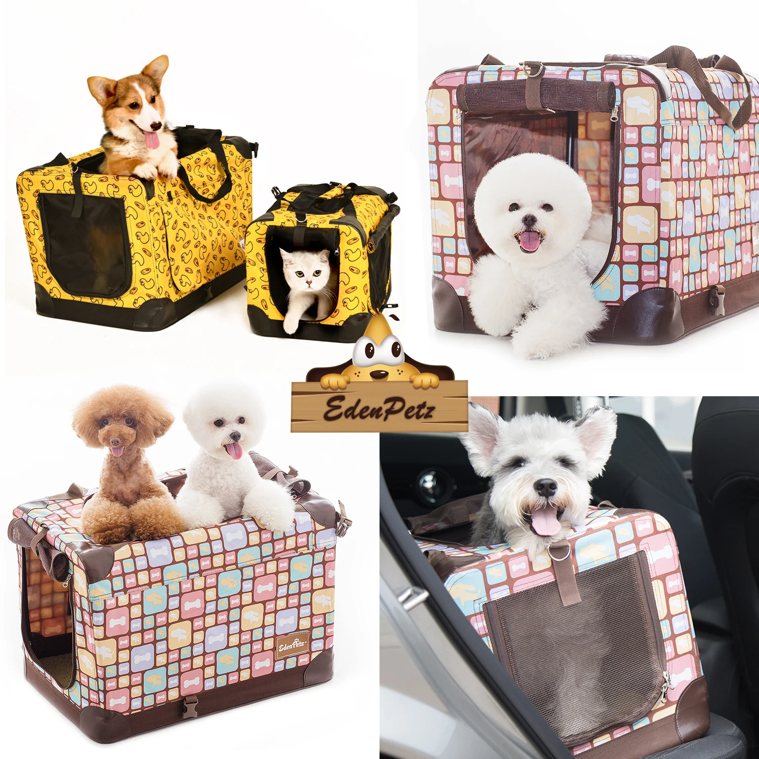 Edenpetz Luxe Grote Hond Auto Draagtas Opvouwbare Waterdichte Mesh Tas Reizen Kat Puppy Mand Kooi