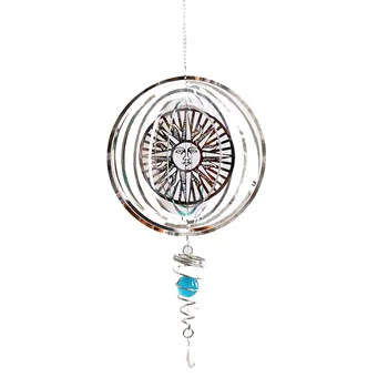 

Stainless Steel 3D Metal Hanging Wind Spinner Windchime Swings W/ Wind Chime Twisting Garden Sculpture Decor Rotating With Wind
