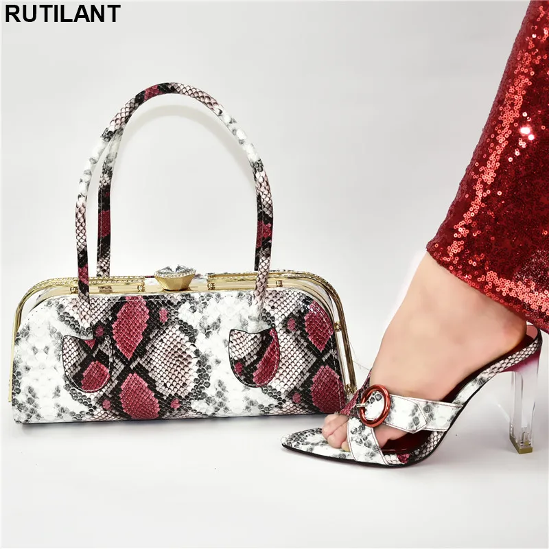 

New Fashion Woman Italian Shoes and Bags Set African Party Pumps Shoe and Bag Set High Heels Sandals Women Square Toe Elegant
