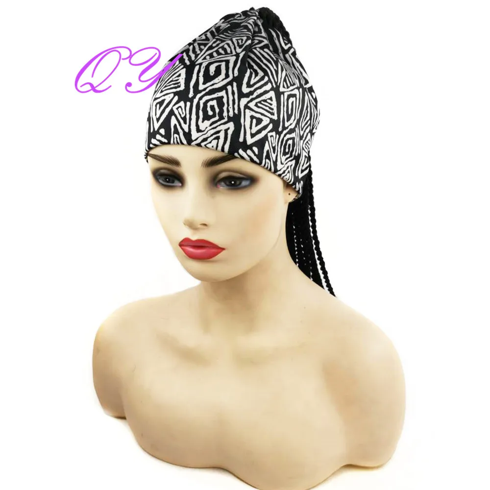 

QY Hair HeadBand Wig Black Braided Wigs New Style Black And White Pattern Turban For Women Synthetic Hair