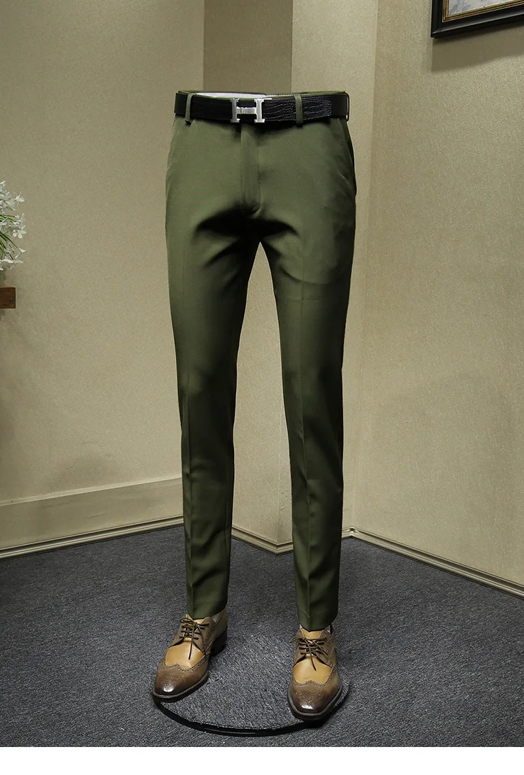 Мужские брюки Мода тонкие деловые мужские уличные повседневные Костюмы Брюки зеленый синий красный мужские брюки осень зима утепленная одежда