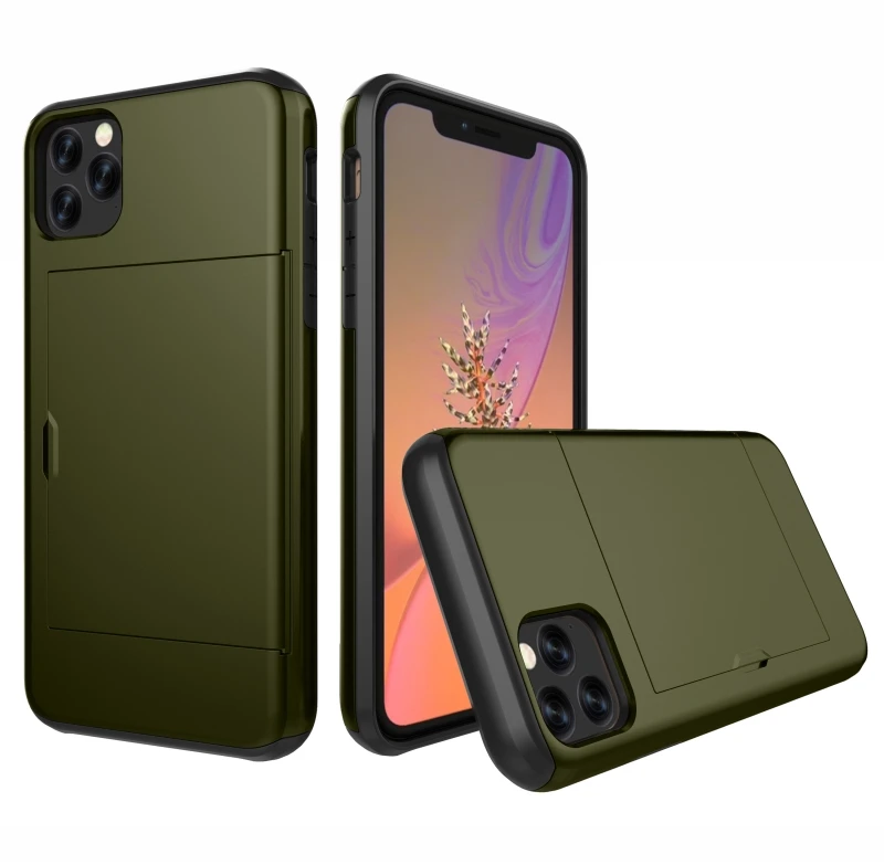 Armor Shockproof Silicone Wallet Case with Sliding Hidden Card Slot