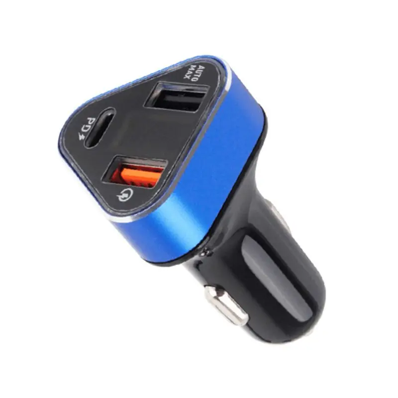 QC3.0 3 порта USB Автомобильное зарядное устройство со светодиодом дисплей Быстрая Зарядка адаптер для huawei Android Мобильные телефоны аксессуары - Цвет: Синий