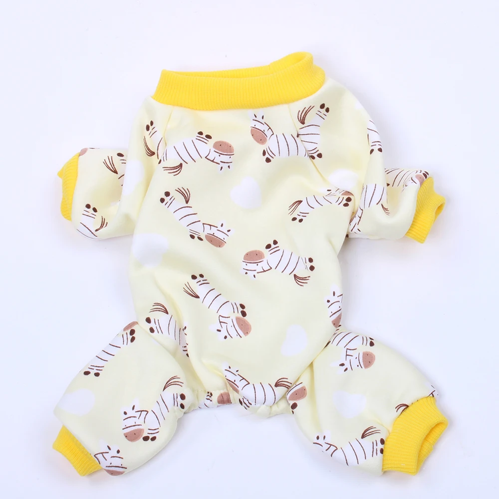 Пижамы для собак, кошек, комбинезон, футболка для питомца щенка, одежда для сна, домашняя одежда для собак, кошек, маленьких и средних размеров - Цвет: Zebra Yellow