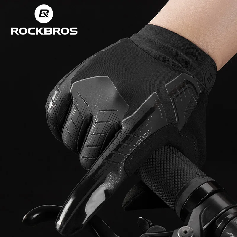 ROCKBROS ветрозащитные теплые велосипедные перчатки SBR амортизирующие противоскользящие перчатки для горного велосипеда мужские и женские мотоциклетные перчатки на весь палец