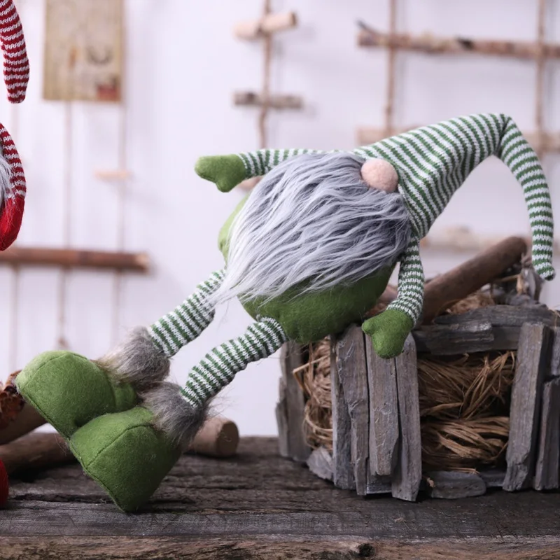 Вязаная полосатая кукла Гном с телескопическими ножками, скандинавский зимний стол эльфа, праздничные украшения, шведская Фигурка Санта-Клауса, домашний декор, подарок