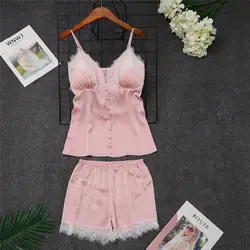 Розовый топ на бретельках и шорты, Дамская пижама из 2 предметов, сексуальное ночное белье, домашняя одежда, мягкая рубашка и шорты, пижамный