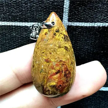 

Genuine Natural Yellow Pietersite Necklace Pendant Jewelry For Woman Man Crystal 34x18x6mm Oval Beads Silver Namibia Stone AAAAA