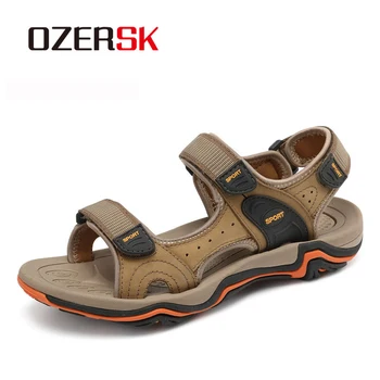 

OZERSK Brand 2020 New Fashion Men Breathable Sandals Summer Casual Shoes Beach Sandals Genuine Leather Men Shoes Size 35~46