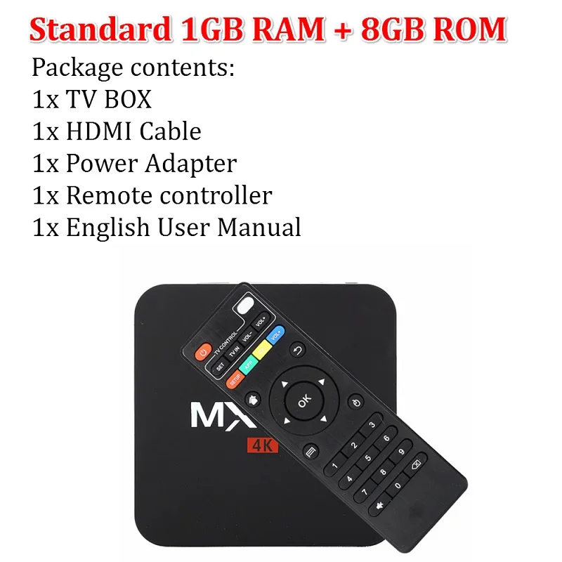 T tv BOX MX Pro 4K Android tv Box IP tv Android 9,0 OS 1GB 8GB RK3229 4K 2,4 GHz wifi четырехъядерный Smart tv Box медиаплеер - Цвет: Only 1GB 8GB