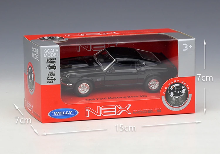 Puxar para trás Modelo de Carro de Brinquedo Carro para Crianças Welly Diecast Escala Clássico Carro 1969 Ford Mustang Chefe 429 Metal Liga Esportes 1:36 5 Brinquedos e hobbies