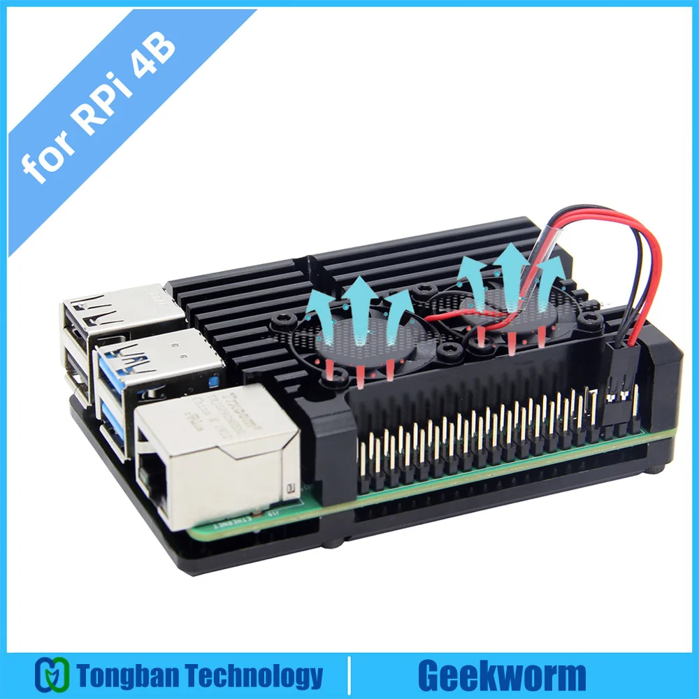Чехол Raspberry Pi 4 Armor Heatsink с двойным вентилятором 4B Пассивный охлаждающий чехол из