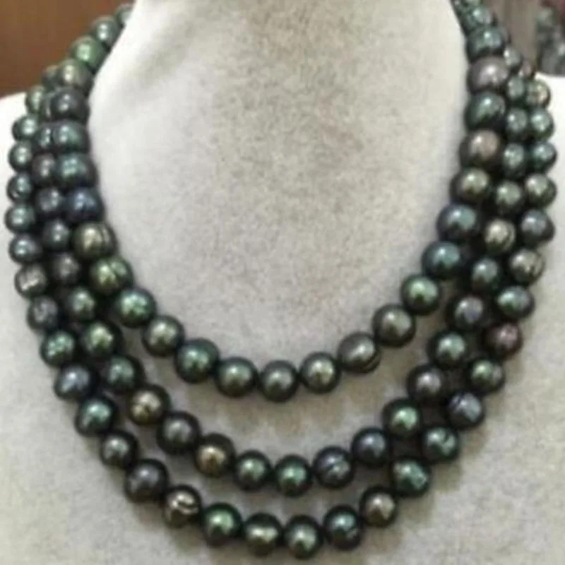 

50 INCH HUGE AAA+ 9-10MM South Sea Black Green Pearl Necklace jj