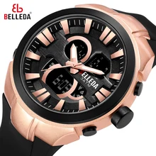 Luxury Brand BELLEDA Mens Sports Analog Black Rubber Band Quartz Chronograph Rose Gold Watch Men Watches Casual WristWatches Luxury Brand BELLEDA Mens Sports Analog Black Rubber Band Quartz Chronograph Rose Gold Watch Men Watches Casual WristWatches