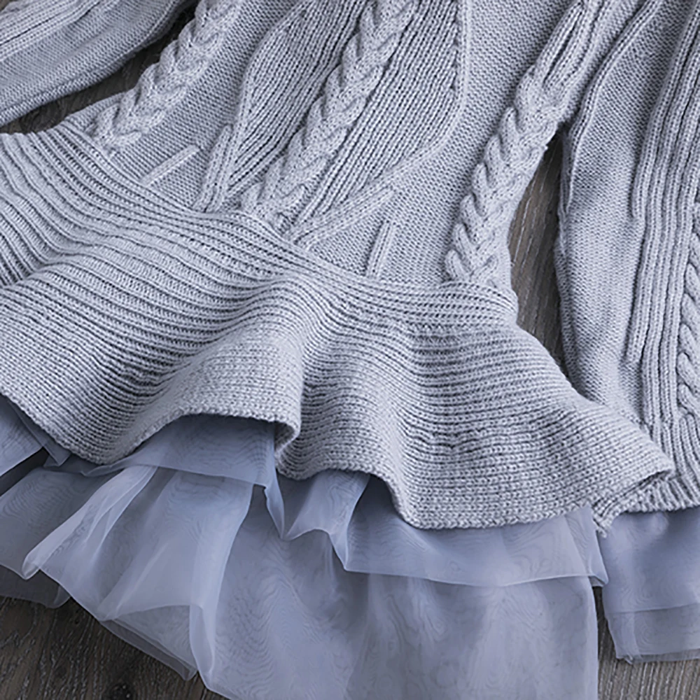 Autumn Winter Girls Sweater Tutu Dress Long Sleeve Crew Neck Kids Lace Dresses for Girls 2020 Cotton Dress Girl 6 Years D35