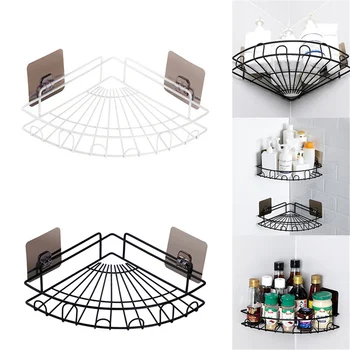 

Corner Shower Shelf Storage Organizer Tray Metal For Bathroom White Black Punch-free Bathroom storage