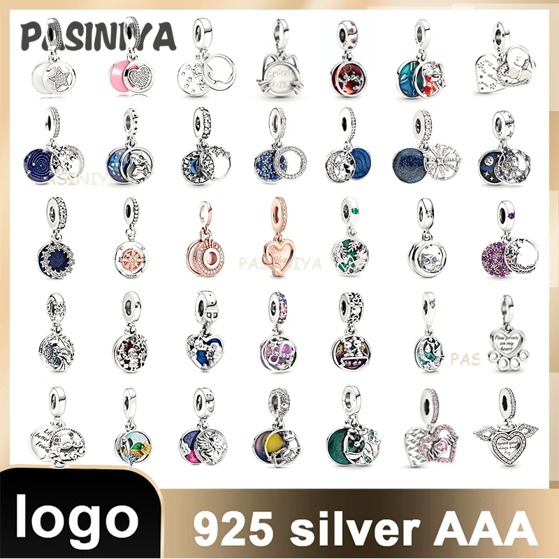 

925 sterling silver double-sided overlapping charm suitable for original Pandora beads bracelet jewelry