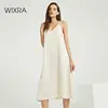 Wixra Sexy Strap Backless Satin Dress Loose Dresses Spring Summer New Sleeveless Basic Solid Womens Clothing ► Photo 1/6