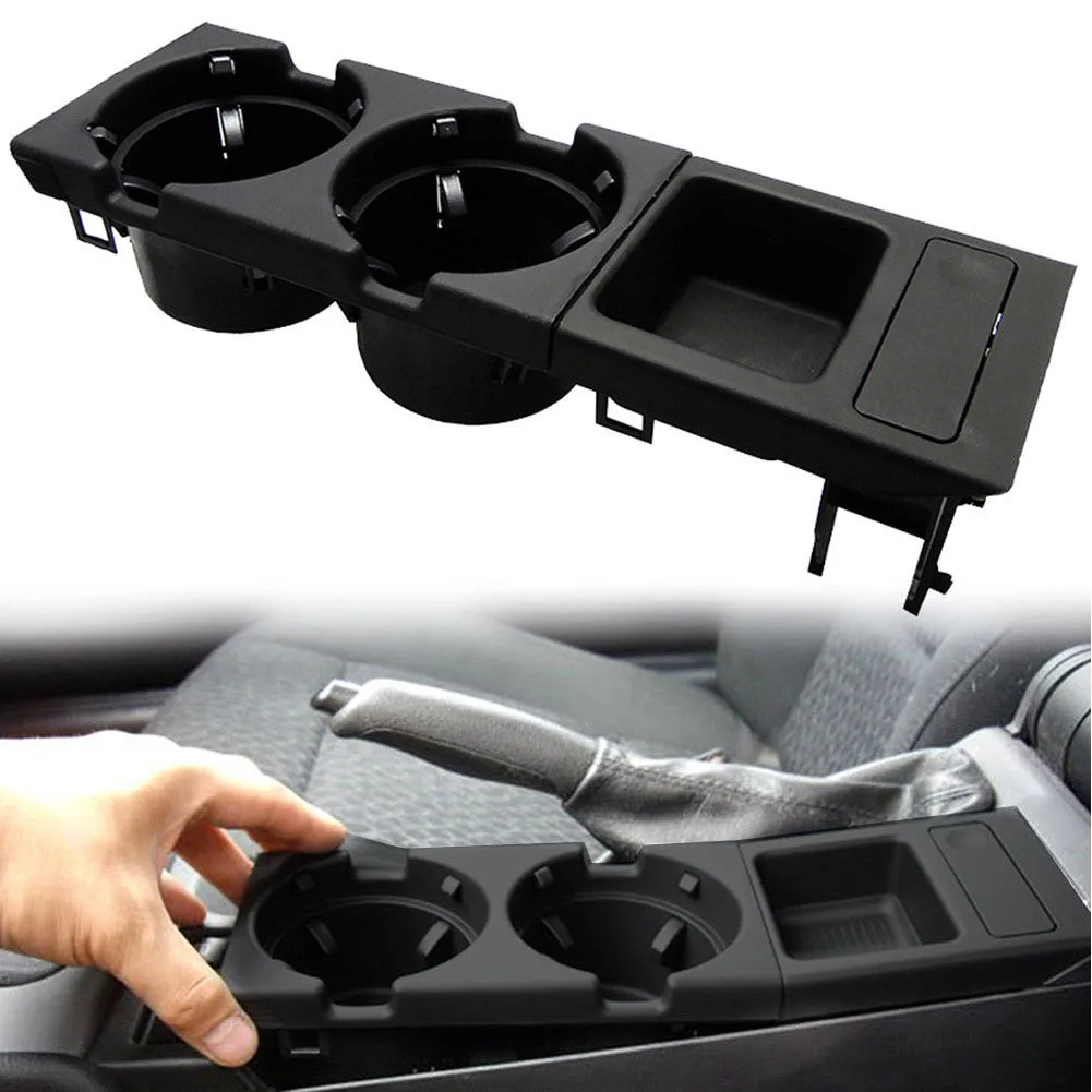 

+ Coin Storage Box Cup Holder Set Tray Black Car Accessories Styling Kit Drink Bottle Center Console Plastic Durable For BMW E46