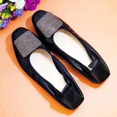 Женская Повседневная обувь из натуральной кожи со стразами; женские лоферы без шнуровки; женская обувь для вождения; обувь для мам; женские мокасины на плоской подошве - Цвет: Black-2 K01