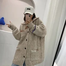 

ADER ERROR 21 autumn and winter new high-quality Korean version of the simple lapel 1:1 patch embroidery loose knit coat unisex
