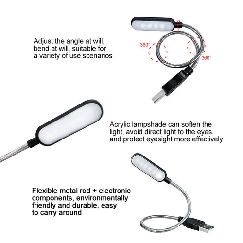 미니 4 LED 책 램프, 휴대용 USB 독서 야간 램프, 흰색 및 따뜻한 색상, 테이블 책상 램프, 노트북 보조베터리 노트북 PC 컴퓨터용 2