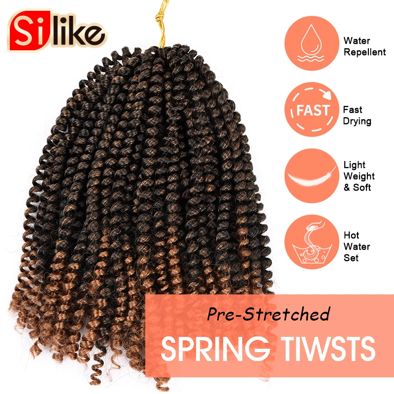 Silike 8 inch Fluffy Spring Twist Hair Crochet Braids Ombre Synthetic Crochet Braiding Hair Extensi
