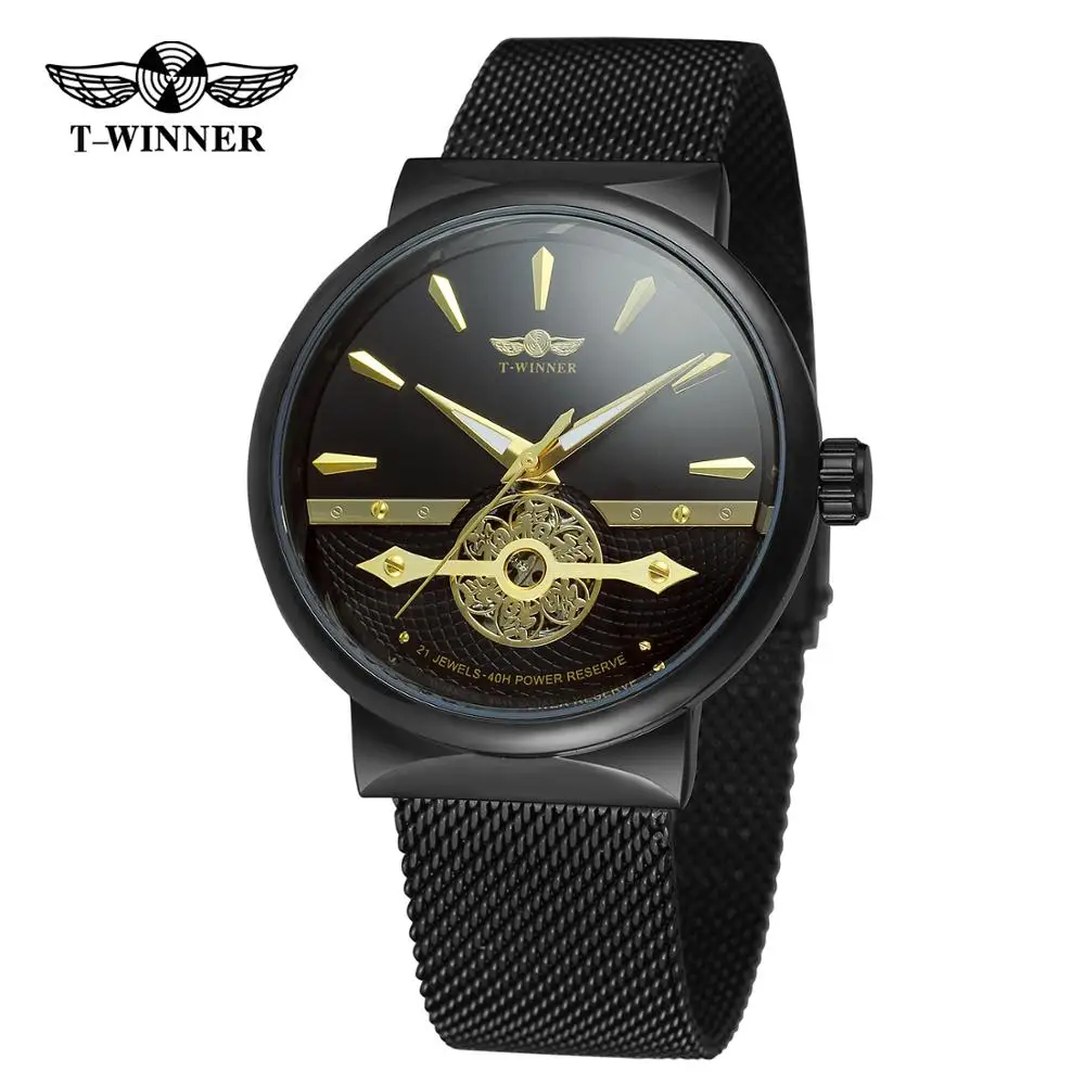 

WINNER brand ultra-thin fashion sports men's clock black stainless steel automatic luxury military mechanical watch