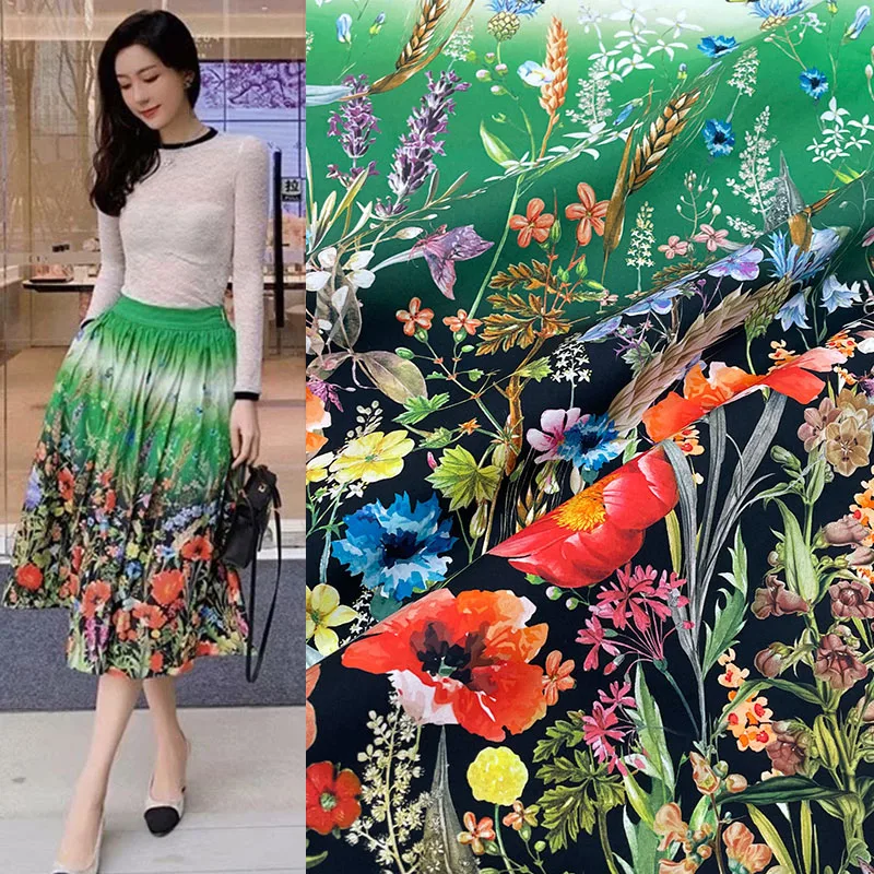 

145x150cm Fashion Flower Bush Butterfly Printed Cotton Fabric For Women Summer Skirt Blouse Pants DIY Cloth Sewing Material